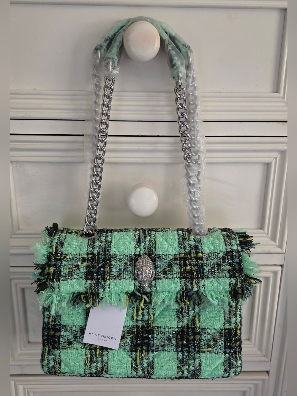 Kurt Geiger Green Tweed Kensington Bag NWT